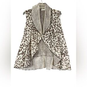 VINE STREET APPAREL Cream and Brown Leopard Faux-Shearling Vest Medium